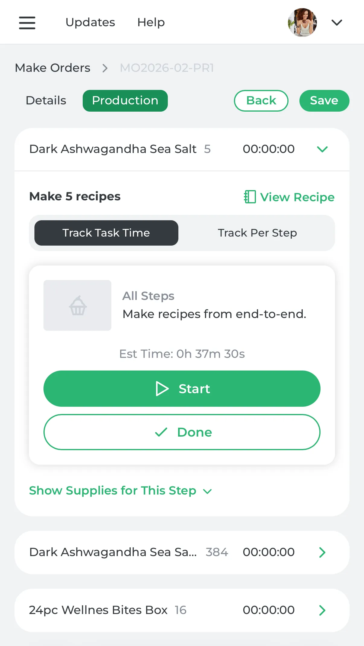 Track production time from your phone