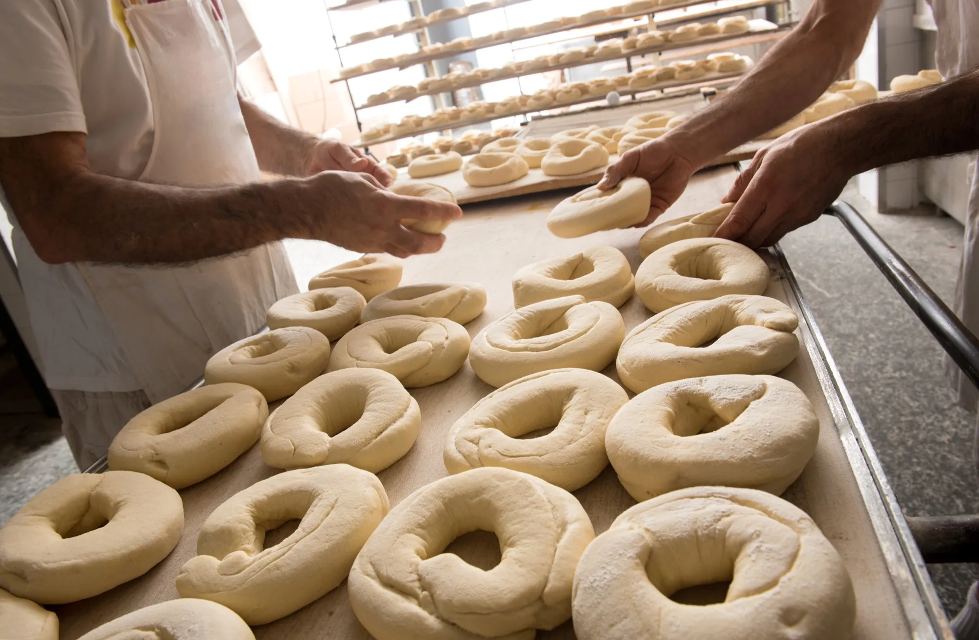 Bagel dough being prepared